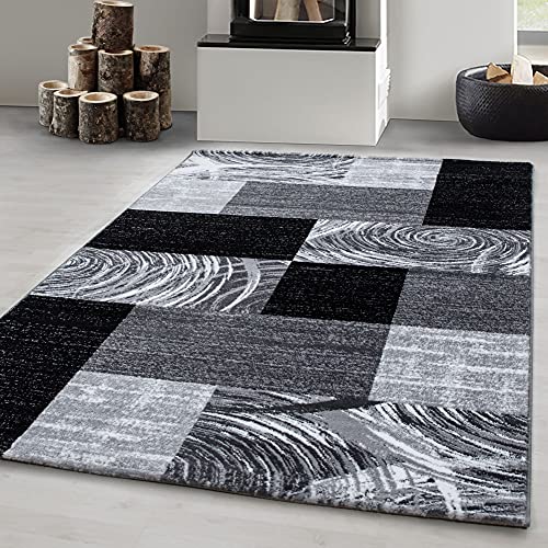 Carpetsale24 Teppich Wohnzimmer Moderne Abstrakt Kariert Design Schwarz - Grau - Weiß 240 x 340 cm - Kurzflor Teppich Schlafzimmer Pflegeleicht Extra Weich Flauschig Teppich Waschbar Esszimmer Küche von Carpetsale24