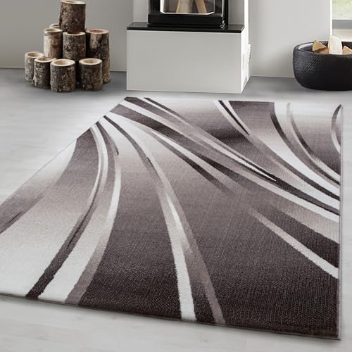 Carpetsale24 Teppich Wohnzimmer Moderne Abstrakt Wellen Design Braun-Beige-Creme 280 x 370 cm - Kurzflor Schlafzimmer Pflegeleicht Extra Weich Flauschig Waschbar Esszimmer Küche von Carpetsale24