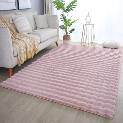 Carpetsale24 Teppich 200x290 cm Rosa, Flauschiger Teppich in Felloptik mit Hoch-Tief Struktur & Bubble-Design, Super Weich, Plüschig, Ideal für Wohnzimmer & Schlafzimmer von Carpetsale24