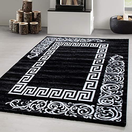 Carpetsale24 Kurzflor Teppich 240x340 cm, Modern Mäander Design in Schwarz Weiß, Pflegeleicht, ideal für große Wohnräume, Loftbereiche oder Konferenzzimmer von Carpetsale24
