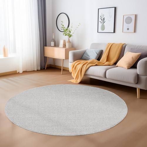 Carpetsale24 Teppich Wohnzimmer Robuster Flachgewebe Schlingenflor Cut-Loop Teppich 120 cm Rund Silber - Kurzflor Schlingenteppich Schlafzimmer Einfarbig Meliert Design Küchenteppich Langlebig von Carpetsale24