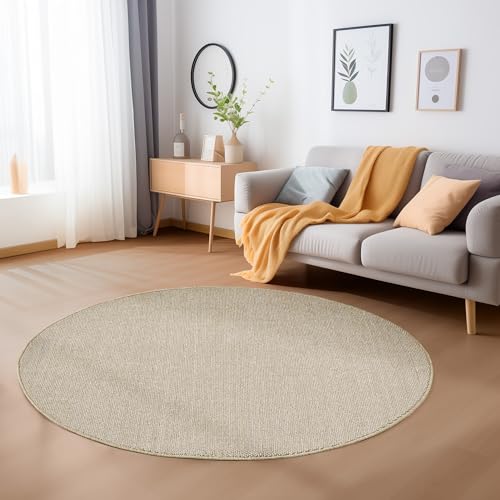 Carpetsale24 Teppich Wohnzimmer Robuster Flachgewebe Schlingenflor Cut-Loop Teppich 160 cm Rund Beige - Kurzflor Schlingenteppich Schlafzimmer Einfarbig Meliert Design Küchenteppich Langlebig von Carpetsale24