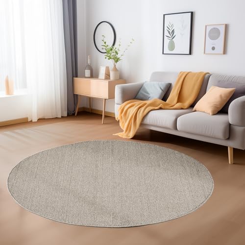 Carpetsale24 Teppich Wohnzimmer Robuster Flachgewebe Schlingenflor Cut-Loop Teppich 160 cm Rund Braun - Kurzflor Schlingenteppich Schlafzimmer Einfarbig Meliert Design Küchenteppich Langlebig von Carpetsale24