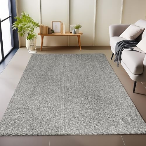 Carpetsale24 Teppich Wohnzimmer Robuster Flachgewebe Schlingenflor Cut-Loop Teppich Grau 120 x 170 cm - Kurzflor Schlingenteppich Schlafzimmer Einfarbig Meliert Design Küchenteppich Langlebig von Carpetsale24