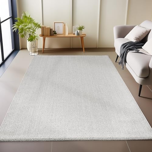 Carpetsale24 Teppich Wohnzimmer Robuster Flachgewebe Schlingenflor Cut-Loop Teppich Läufer 60 x 100 cm Silber - Kurzflor Schlingenteppich Bettvorleger Schlafzimmer Einfarbig Meliert Küchenläufer Flur von Carpetsale24