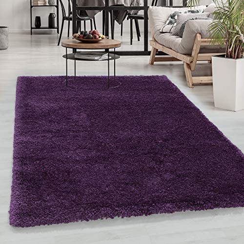 Carpetsale24 Teppich Wohnzimmer Shaggy 50 mm Florhöhe 140 x 200 cm Lila - Hochflor Teppich Schlafzimmer Einfarbig Design Extra Weich und Moderne - Langflor Flauschiger Teppich Küche Esszimmer von Carpetsale24