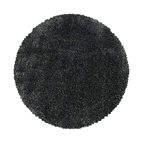 Carpetsale24 Shaggy Hochflor Teppich Grau 200 cm Rund Extra Weich & Waschbar - Jute Rückseite für Fußbodenheizung, Einfarbig & Flauschig für Wohnzimmer & Schlafzimmer von Carpetsale24