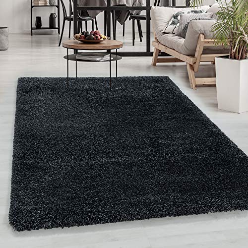 Carpetsale24 Shaggy Hochflor Teppich Anthrazit 200x290 cm Extra Weich & Waschbar - Jute Rückseite für Fußbodenheizung, Einfarbig & Flauschig für Wohnzimmer & Schlafzimmer von Carpetsale24