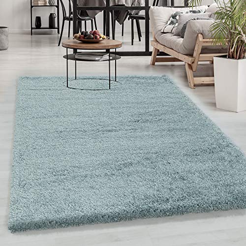 Carpetsale24 Teppich Wohnzimmer Shaggy 50 mm Florhöhe 200 x 290 cm Blau - Hochflor Teppich Schlafzimmer Einfarbig Design Extra Weich und Moderne - Langflor Flauschiger Teppich Küche Esszimmer von Carpetsale24