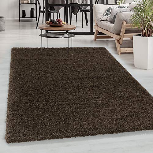 Carpetsale24 Shaggy Hochflor Teppich Braun 280x370 cm Extra Weich & Waschbar - Jute Rückseite für Fußbodenheizung, Einfarbig & Flauschig für Wohnzimmer & Schlafzimmer von Carpetsale24