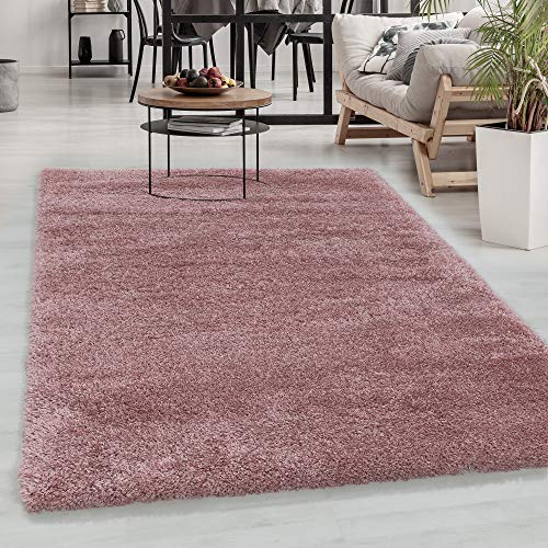 Carpetsale24 Shaggy Hochflor Teppich Rosa 80x250 cm Extra Weich & Waschbar - Jute Rückseite für Fußbodenheizung, Einfarbig & Flauschig für Wohnzimmer & Schlafzimmer von Carpetsale24