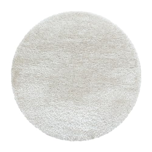 Carpetsale24 Teppich Wohnzimmer Shaggy Einfarbig Design 120 cm Rund Natur - Hochflor Teppich Schlafzimmer Luxuriöse Kuschelig und Super Weich Langflor 50 mm Florhöhe - Flauschiger Teppich Runder von Carpetsale24