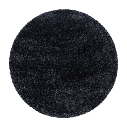 Carpetsale24 Teppich Wohnzimmer Shaggy Einfarbig Design 120 cm Rund Schwarz - Hochflor Teppich Schlafzimmer Luxuriöse Kuschelig und Super Weich Langflor 50 mm Florhöhe - Flauschiger Teppich Runder von Carpetsale24