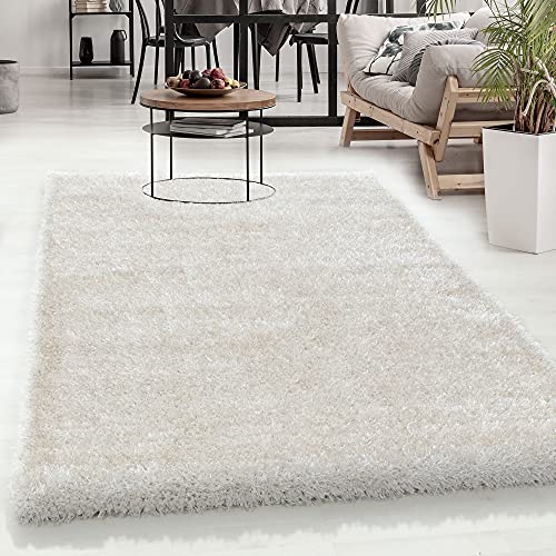 Carpetsale24 Teppich Wohnzimmer Shaggy Einfarbig Design 120 x 170 cm Natur - Hochflor Teppich Schlafzimmer Luxuriöse Kuschelig und Super Weich Flauschiger Teppich Langflor 50 mm Florhöhe Rechteckig von Carpetsale24