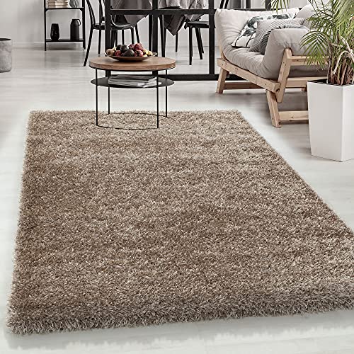 Carpetsale24 Teppich Wohnzimmer Shaggy Einfarbig Design 120 x 170 cm Taupe - Hochflor Teppich Schlafzimmer Luxuriöse Kuschelig und Super Weich Flauschiger Teppich Langflor 50 mm Florhöhe Rechteckig von Carpetsale24