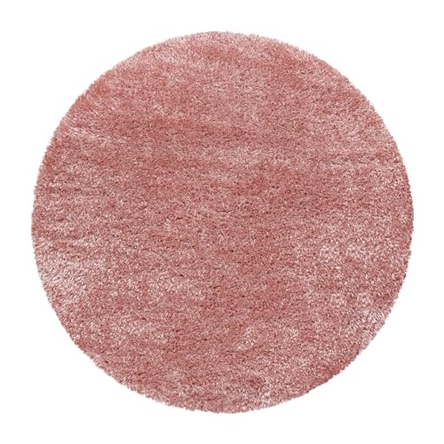 Carpetsale24 Teppich Wohnzimmer Shaggy Einfarbig Design 200 cm Rund Rosa - Hochflor Teppich Schlafzimmer Luxuriöse Kuschelig und Super Weich Langflor 50 mm Florhöhe - Flauschiger Teppich Runder von Carpetsale24