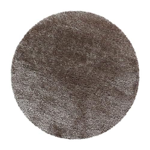 Carpetsale24 Teppich Wohnzimmer Shaggy Einfarbig Design 200 cm Rund Taupe - Hochflor Teppich Schlafzimmer Luxuriöse Kuschelig und Super Weich Langflor 50 mm Florhöhe - Flauschiger Teppich Runder von Carpetsale24