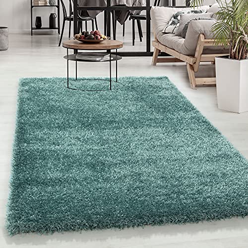 Carpetsale24 Teppich Wohnzimmer Shaggy Einfarbig Design 240 x 340 cm Aqua Blau - Hochflor Teppich Schlafzimmer Luxuriöse Kuschelig und Super Weich - Flauschiger Teppich Langflor 50 mm Florhöhe von Carpetsale24