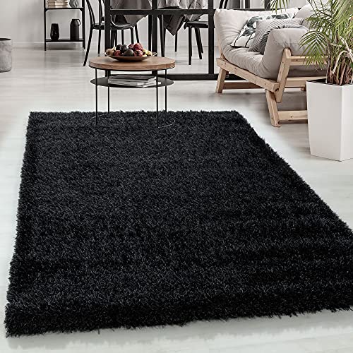 Carpetsale24 Teppich Wohnzimmer Shaggy Einfarbig Design 240 x 340 cm Schwarz - Hochflor Teppich Schlafzimmer Luxuriöse Kuschelig und Super Weich Flauschiger Teppich Langflor 50 mm Florhöhe Rechteckig von Carpetsale24