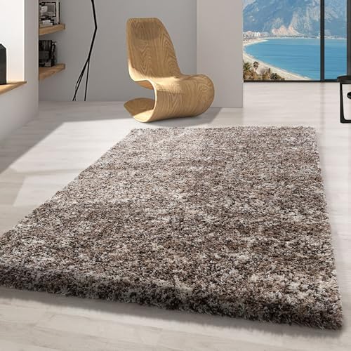 Carpetsale24 Teppich Wohnzimmer Shaggy Flokati Beige - Braun - Creme 200 x 290 cm Meliert Design - Moderne Hochflor Teppich Schlafzimmer Extra Weich und Pflegeleicht - Flauschiger Teppich Langflor von Carpetsale24