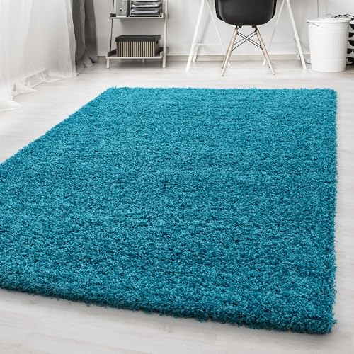 Carpetsale24 Wohnzimmer Teppich Shaggy Flokati Einfarbig 200 x 290 cm Türkis - Hochflor Schlafzimmer Pflegeleicht Super Weich - Flauschiger Langflor 50 mm Florhöhe Rechteckig von Carpetsale24