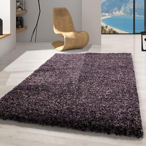 Carpetsale24 Teppich Wohnzimmer Shaggy Flokati Lila - Grau - Weiß 140 x 200 cm Meliert Design - Moderne Hochflor Teppich Schlafzimmer Extra Weich und Pflegeleicht - Flauschiger Teppich Langflor von Carpetsale24