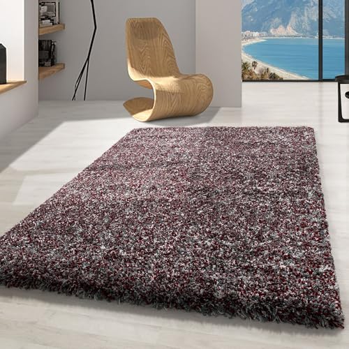 Carpetsale24 Teppich Wohnzimmer Shaggy Flokati Rot - Grau - Creme 160 x 230 cm Meliert Design - Moderne Hochflor Teppich Schlafzimmer Extra Weich und Pflegeleicht - Flauschiger Teppich Langflor von Carpetsale24