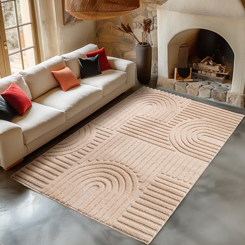 Carpetsale24 Teppich 200x290 cm Rosa, Hochflor Wohnzimmer Teppich, Weich & Flauschig, Skandinavisch Boho Stil, Langflor Shaggy, Pflegeleicht, Jute Rückseite von Carpetsale24