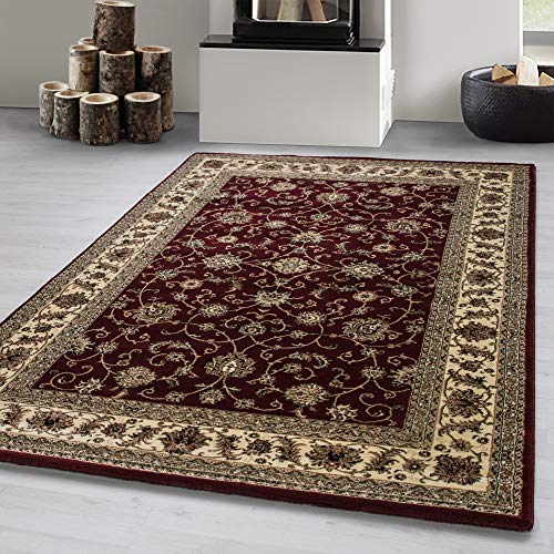 Carpetsale24 Orient Teppich 120x170 cm Rot, Kurzflor im Vintage Look, Pflegeleichtes Wohnaccessoire mit klassischem Muster für Schlaf- oder Wohnzimmer von Carpetsale24
