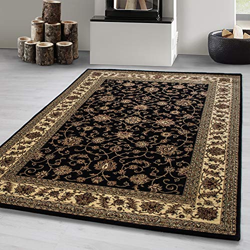 Carpetsale24 Teppich Wohnzimmer Traditioneller Orientalisch Design Schwarz 200 x 290 cm - Kurzflor Teppich Schlafzimmer Floral Ornament Stil Weich Pflegeleicht - Vintage Teppich Orientalisch Muster von Carpetsale24