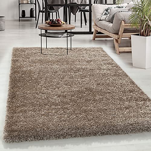 Carpetsale24 Teppich Wohnzimmer Shaggy Einfarbig Design 140 x 200 cm Taupe - Hochflor Teppich Schlafzimmer Luxuriöse Kuschelig und Super Weich Flauschiger Teppich Langflor 50 mm Florhöhe Rechteckig von Carpetsale24