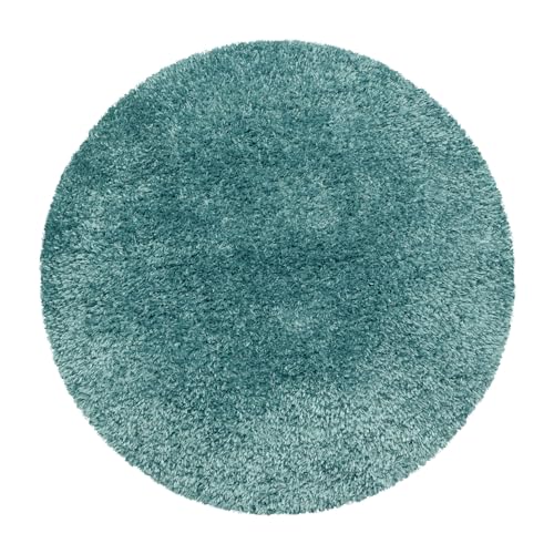 Carpetsale24 Teppich Wohnzimmer Shaggy Einfarbig Design 160 cm Rund Aqua Blau - Hochflor Teppich Schlafzimmer Luxuriöse Kuschelig und Super Weich Langflor 50 mm Florhöhe - Flauschiger Teppich Runder von Carpetsale24