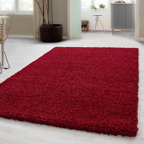 Carpetsale24 Shaggy Hochflor Teppich Läufer Flur 100 x 200 cm Rot Modern - Teppich Flauschig, Extra Weich & Pflegeleicht - Ideal als Bettvorleger für Schlafzimmer, Küchenläufer oder Wohnzimmer von Carpetsale24