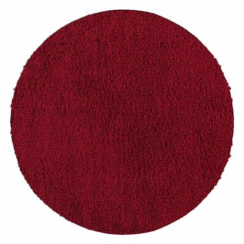Carpetsale24 Shaggy Hochflor Teppich Wohnzimmer 120 cm Rund Rot Modern - Teppich Flauschig, Extra Weich, Pflegeleicht und einfarbig - für Schlafzimmer, Esszimmer - Ideal als Küchenteppich von Carpetsale24
