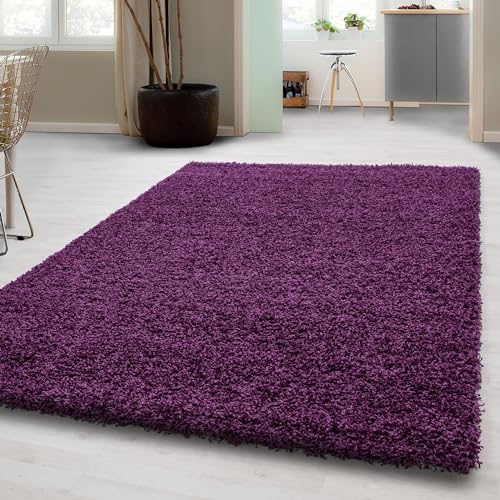 Carpetsale24 Shaggy Hochflor Teppich Wohnzimmer 140 x 200 cm Violett Modern - Teppich Flauschig, Extra Weich, Pflegeleicht und einfarbig - für Schlafzimmer, Esszimmer - Ideal als Küchenteppich von Carpetsale24