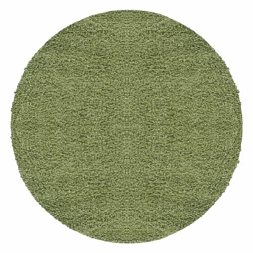 Carpetsale24 Shaggy Hochflor Teppich Wohnzimmer 160 cm Rund Grün Modern - Teppich Flauschig, Extra Weich, Pflegeleicht und einfarbig - für Schlafzimmer, Esszimmer - Ideal als Küchenteppich von Carpetsale24