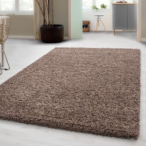 Carpetsale24 Shaggy Hochflor Teppich Wohnzimmer 160x230 cm Mokka Modern - Teppich Flauschig, Extra Weich, Pflegeleicht und einfarbig - für Schlafzimmer, Esszimmer - Ideal als Küchenteppich von Carpetsale24