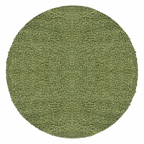 Carpetsale24 Shaggy Hochflor Teppich Wohnzimmer 200 cm Rund Grün Modern - Teppich Flauschig, Extra Weich, Pflegeleicht und einfarbig - für Schlafzimmer, Esszimmer - Ideal als Küchenteppich von Carpetsale24