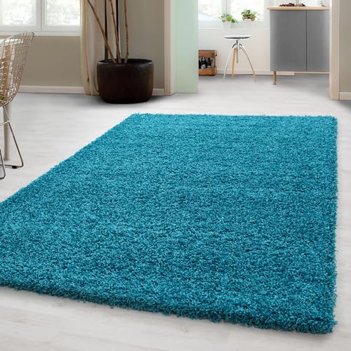 Carpetsale24 Shaggy Hochflor Teppich Wohnzimmer 250x350 (240 x 340 cm) Türkis Modern - Teppich Flauschig, Extra Weich, Pflegeleicht, einfarbig - für Schlafzimmer, Esszimmer - Ideal als Küchenteppich von Carpetsale24