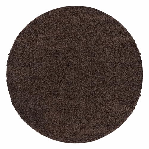 Carpetsale24 Shaggy Hochflor Teppich Wohnzimmer 80 cm Rund Braun Modern - Teppich Flauschig, Extra Weich, Pflegeleicht und einfarbig - für Schlafzimmer, Esszimmer - Ideal als Küchenteppich von Carpetsale24