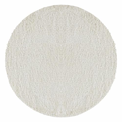 Carpetsale24 Shaggy Hochflor Teppich Wohnzimmer 80 cm Rund Creme Modern - Teppich Flauschig, Extra Weich, Pflegeleicht und einfarbig - für Schlafzimmer, Esszimmer - Ideal als Küchenteppich von Carpetsale24