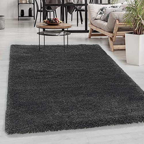 Carpetsale24 Teppich Wohnzimmer Shaggy 50 mm Florhöhe 140 x 200 cm Grau - Hochflor Teppich Schlafzimmer Einfarbig Design Extra Weich und Moderne - Langflor Flauschiger Teppich Küche Esszimmer von Carpetsale24