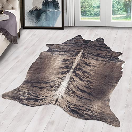 Kuhfell Teppich Kunstfell Waschbar, Fellimitat Rinderfell Digitaldruck, Sonderform, Braun - Weiß Farbe, Flachgewebe, Kaminteppich, Größe:100 x 135 cm von Carpetsale24