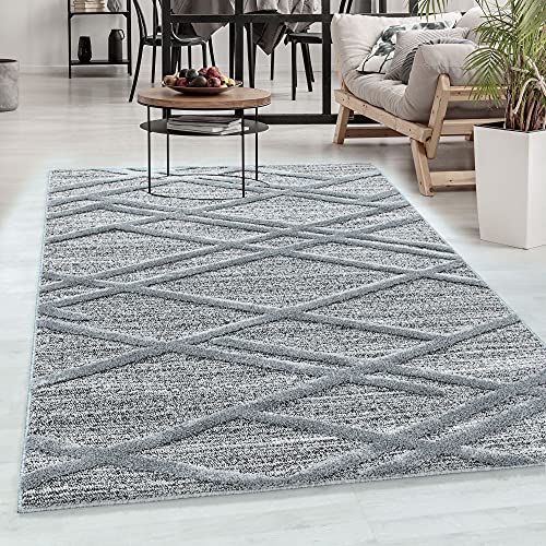 Carpetsale24 Teppich Wohnzimmer Hoch-Tief Effekt 3D Geometrisch Design Grau 120 cm Rund - Hochflor Teppich Boho Design Teppich Pflegeleicht und Weich - Elegante Runder Teppiche für Küche Esszimmer von Carpetsale24