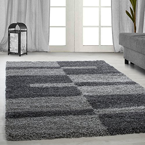 Carpetsale24 Teppich Wohnzimmer Moderne Kariert Design Shaggy Flokati 60 x 110 cm Grau - Hochflor Teppich Schlafzimmer Extra Weich Pflegeleicht - Langflor Flauschiger Teppich Läufer von Carpetsale24