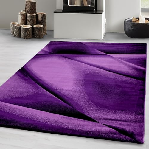 Carpetsale24 Kurzflor Teppich 120x170 cm, Modern Abstrakt Design in Lila Schwarz, Pflegeleicht, ideal für Wohnbereich, Jugendzimmer oder Essplatz von Carpetsale24