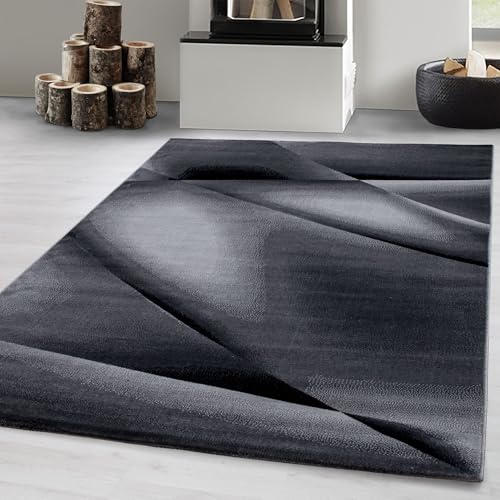 Carpetsale24 Kurzflor Teppich 80x150 cm, Modern Abstrakt Design in Schwarz Grau, Pflegeleicht, ideal für Flur, Küche oder kleine Räume von Carpetsale24