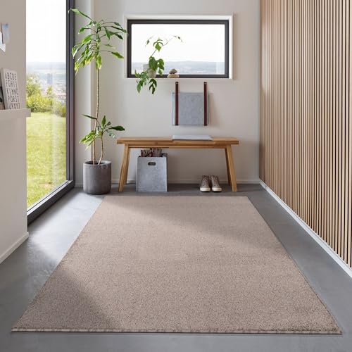 Carpetsale24 Teppich 120x170 cm Beige, Kurzflor, Einfarbig, Modern, Rechteckig, Rutschhemmend, Pflegeleicht, Teppichboden für Wohnzimmer, Schlafzimmer, Essbereich von Carpetsale24