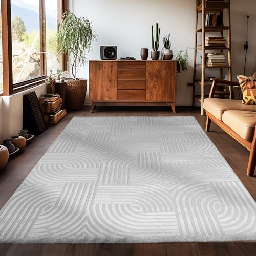 Teppich Läufer Kurzflor Küchenteppich 80 x 250 cm Läufer Flur Teppich Silber Moderne Skandinavisches Boho Muster - Waschbarer Küchenläufer Weich und Flauschig 3d Teppich - Bettvorleger Schlafzimmer von Carpetsale24