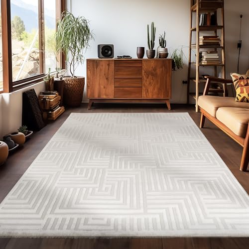 Carpetsale24, Kurzflor Teppich Wohnzimmer 120 x 170 cm, Skandinavischer Boho Teppich Einfarbig Natur, 3D-Effekt, Extra Weich und Waschbar, Deko Teppich für Schlafzimmer, Esszimmer und Küche Carpetsale24, Kurzflor Teppich Wohnzimmer 120 x 170 cm, Skandinavischer Boho Teppich Einfarbig Natur, 3D-Effekt, Extra Weich und Waschbar, Deko Teppich für Schlafzimmer, Esszimmer und Küche von Carpetsale24